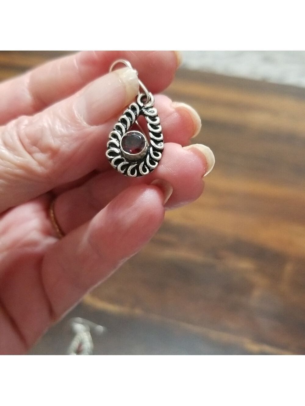 Hand made silver earrings with lab created rubies. - Picture 3 of 4